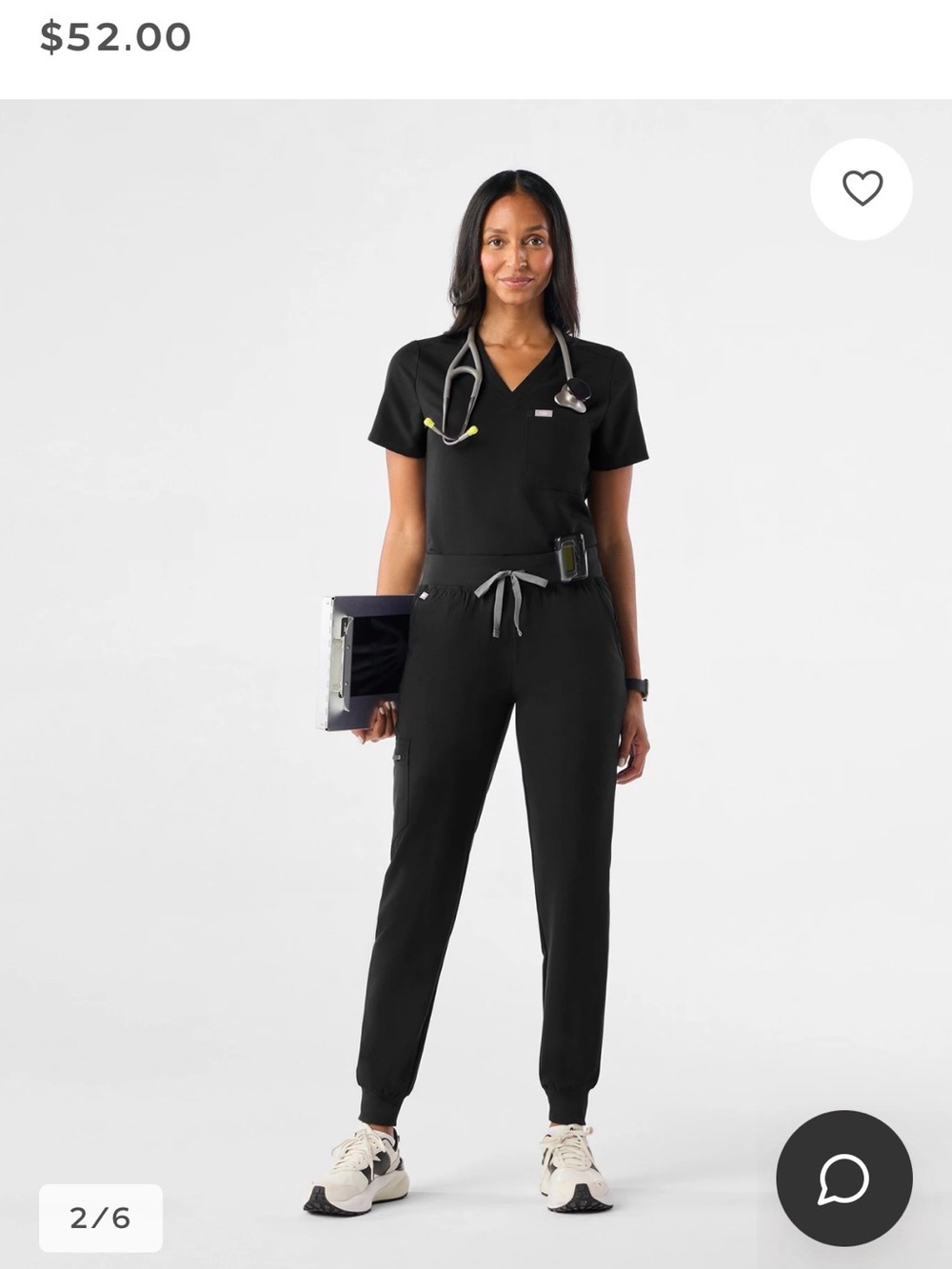 FIGS Zamora Jogger + Catarina Top Scrub Set in Black, Size XS